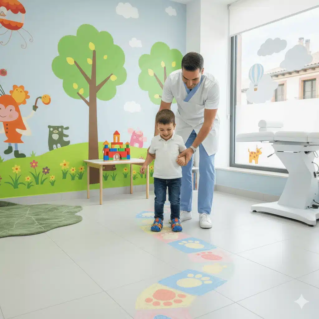 Podólogo revisando pie de un niño en Colmenar Viejo